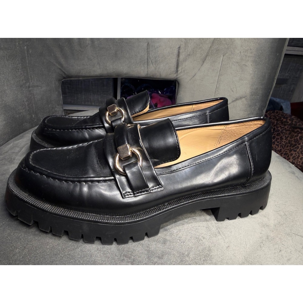 Zara Black Lug Sole Horsebit Loafers Chunky Platform Shoes‎ Size 41